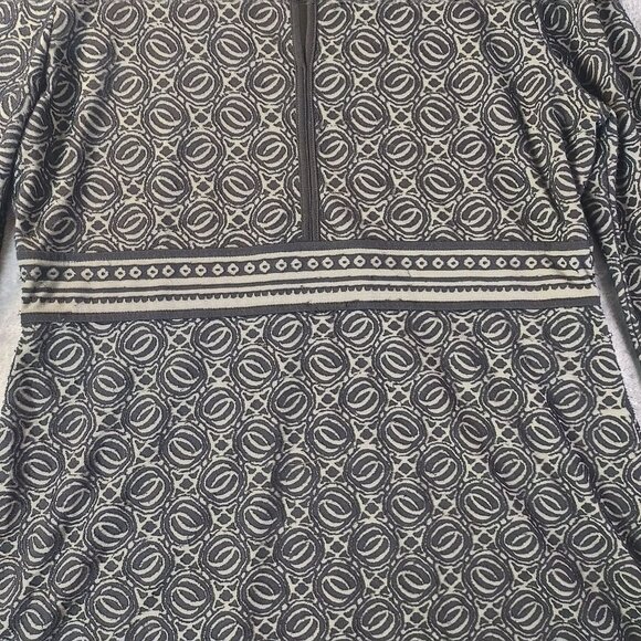 Black & Tan Geometric Pattern Long Sleeve Dress By Max Edition L Babydoll Office - Picture 7 of 11